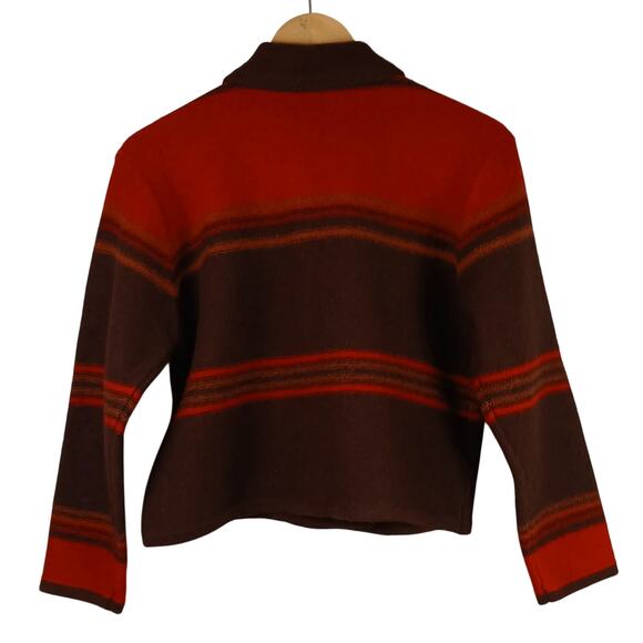 Talbots Petites SZ PS 100% Wool Brown Red Color Blocked Cropped Button Up Blazer - Picture 5 of 5